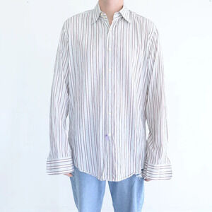 Dolce And Gabbana White & Maroon Stripe Button Down Dress Shirt Size  17/43